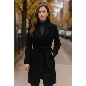 Cole Haan Wool Belted Wrap Peacoat Size 6 Black